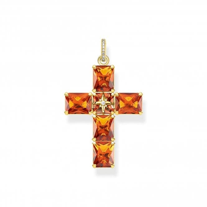 Sterling Silver Gold Plated Orange Stone Cross With Star Pendant PE880 - 971 - 8Thomas Sabo Sterling SilverPE880 - 971 - 8