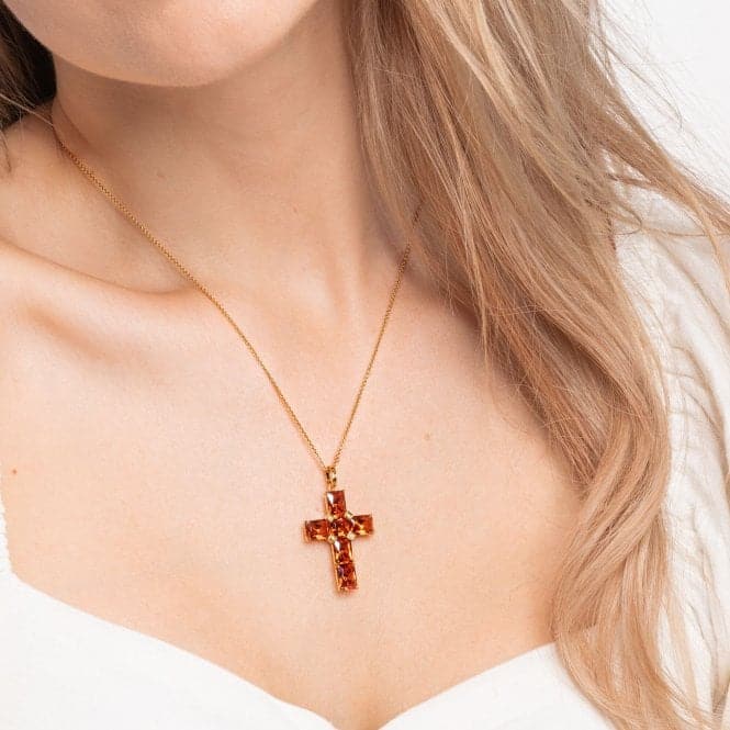 Sterling Silver Gold Plated Orange Stones Cross Pendant PE890 - 971 - 8Thomas Sabo Sterling SilverPE890 - 971 - 8