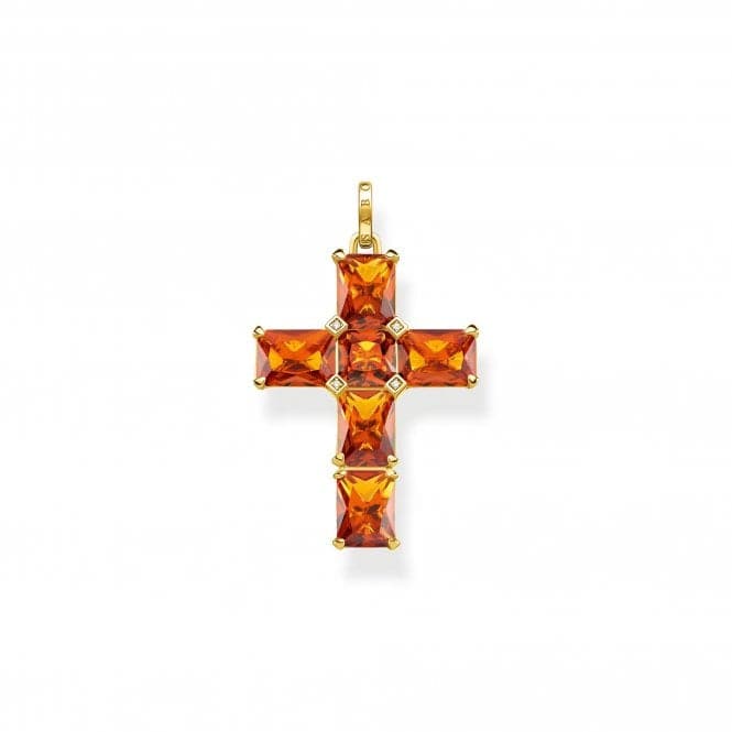 Sterling Silver Gold Plated Orange Stones Cross Pendant PE890 - 971 - 8Thomas Sabo Sterling SilverPE890 - 971 - 8