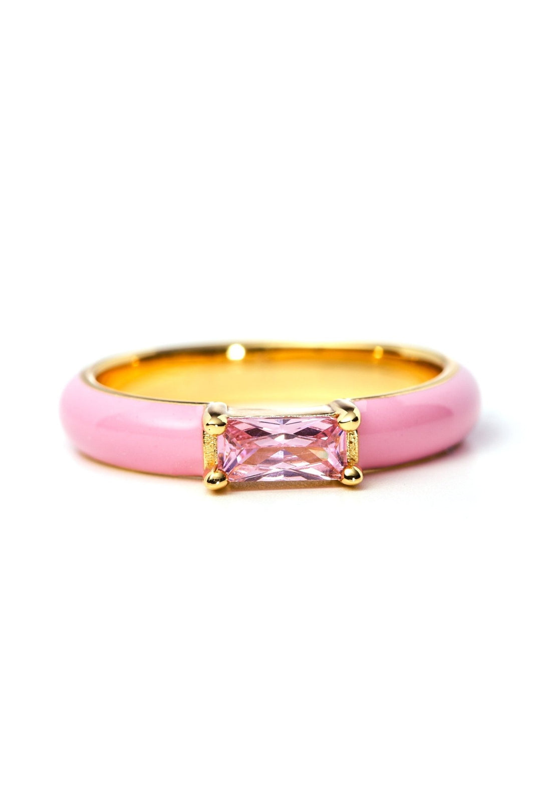 Sterling Silver Gold Plated Pink Enamel & Cubic Zirconia Stacker RingThe Fine CollectiveBA0073422 - L