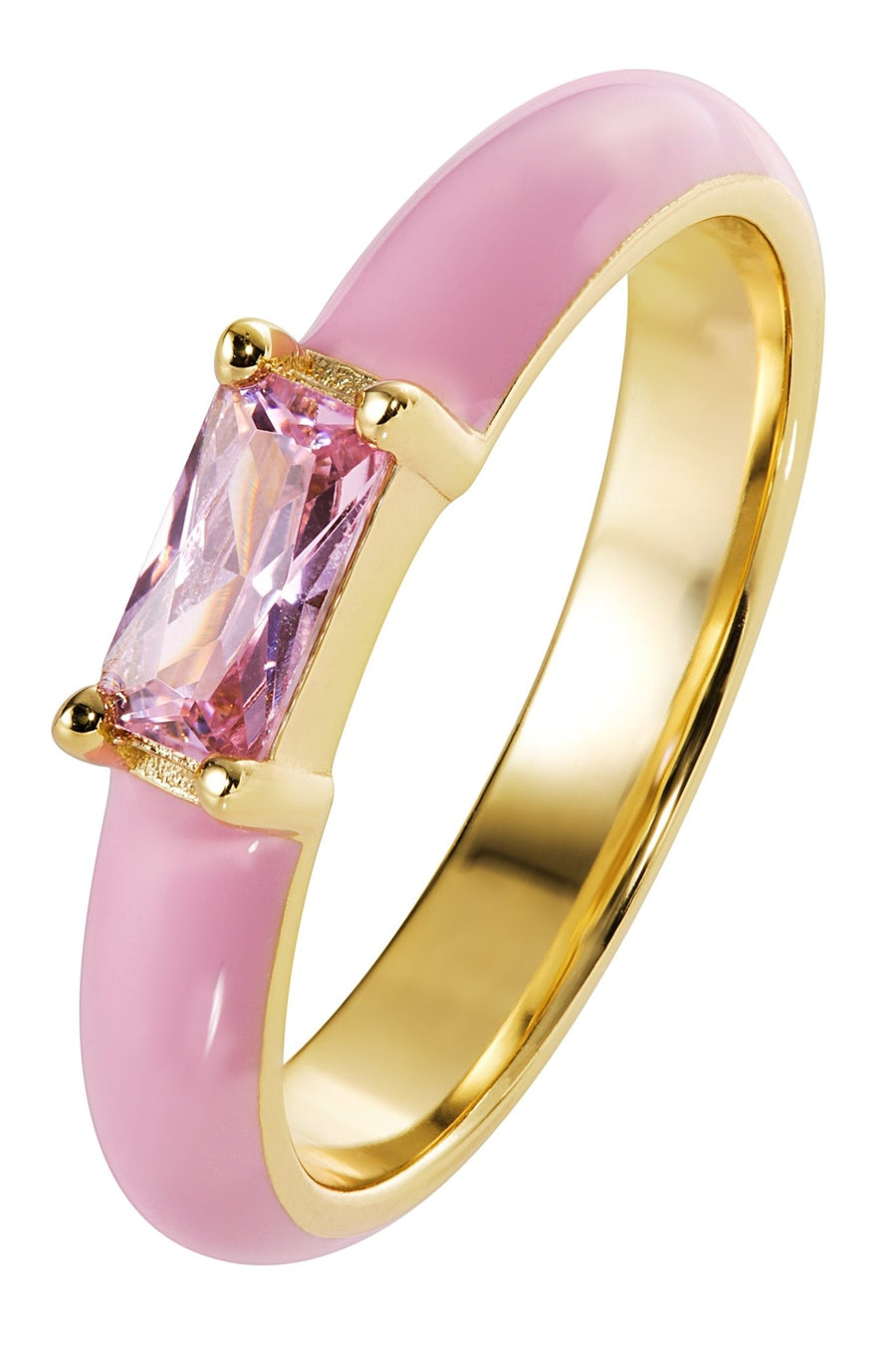 Sterling Silver Gold Plated Pink Enamel & Cubic Zirconia Stacker RingThe Fine CollectiveBA0073422 - L