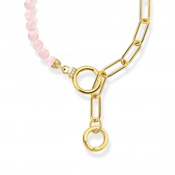 Sterling Silver Gold Plated Rose Quartz Link Chain Elements Necklace KE2193 - 414 - 9Thomas Sabo Sterling SilverKE2193 - 414 - 9