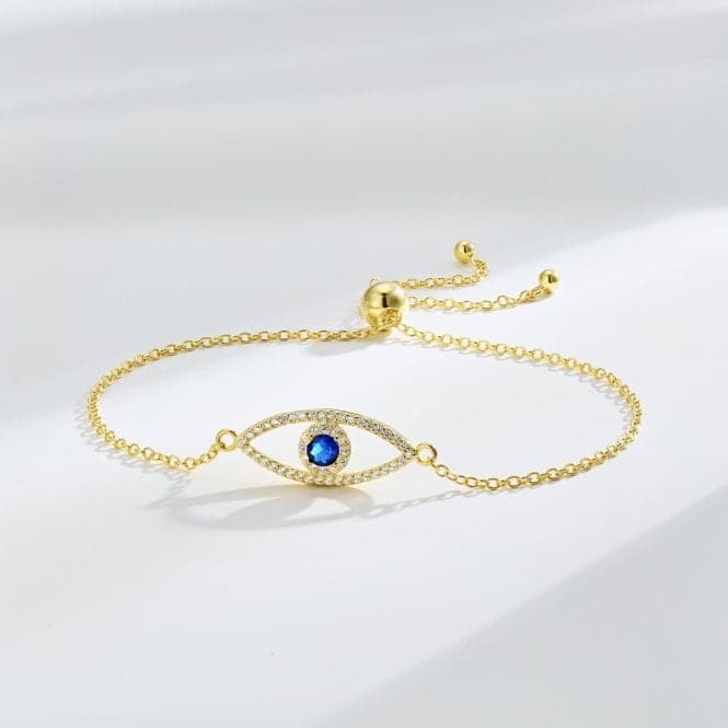 Sterling Silver Gold Plated Sparkling Zirconia Evil Eye Bracelet ERLB050Ellie Rose LondonERLB050