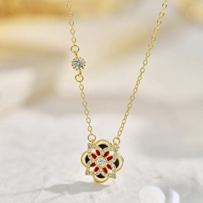 Sterling Silver Gold Plated Sparkling Zirconia Lucky 4 Leaf Necklace ERLN026Ellie Rose LondonERLN026