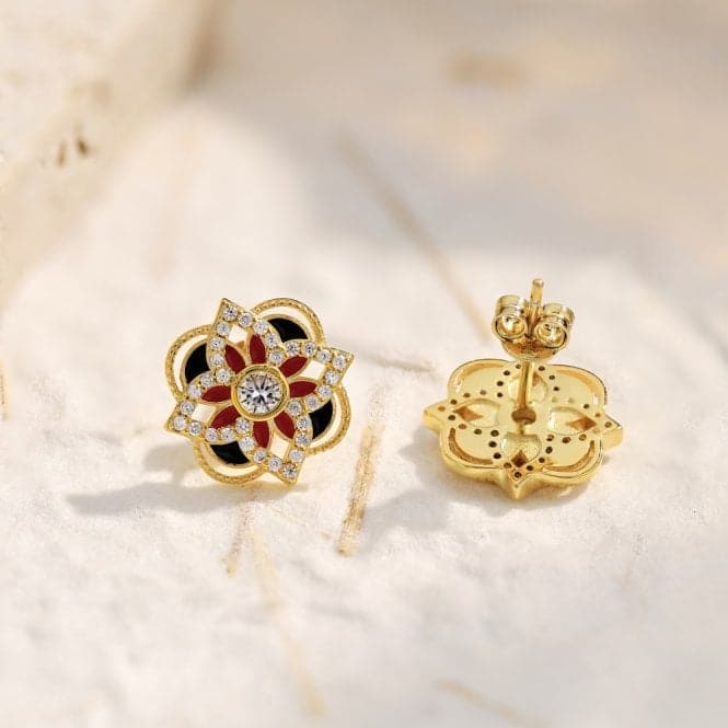 Sterling Silver Gold Plated Sparkling Zirconia Lucky 4 Leaf Stud Earrings ERLE075Ellie Rose LondonERLE075