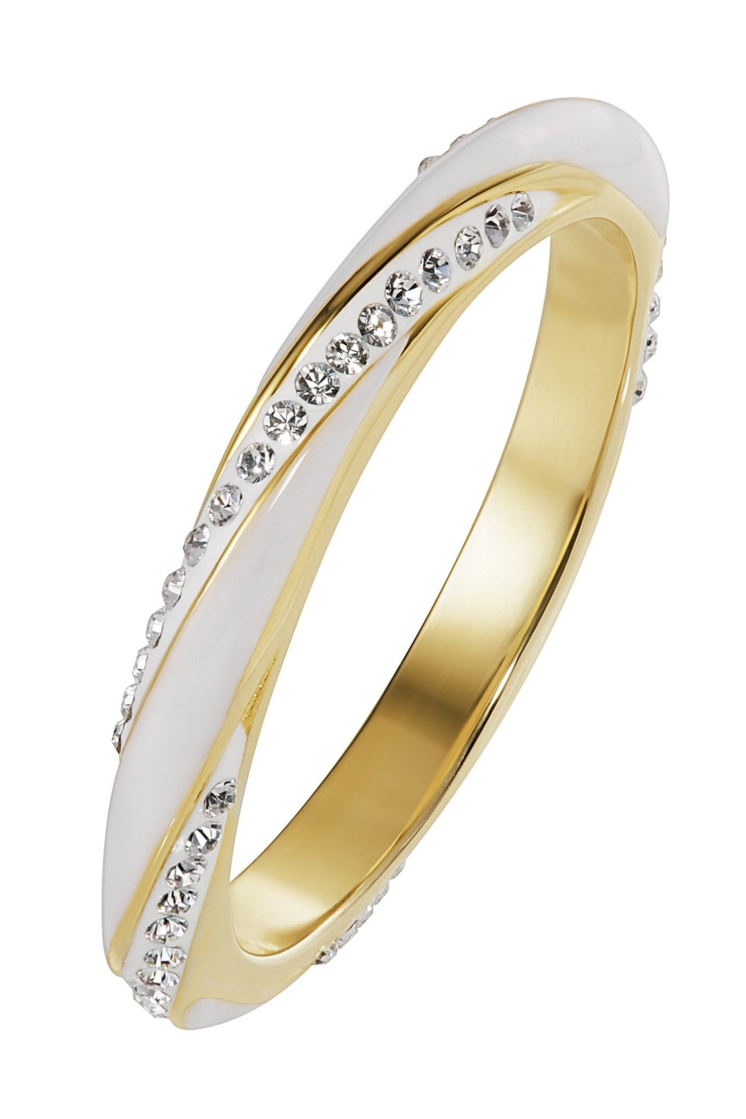 Sterling Silver Gold Plated White Enamel & Crystal Stacker RingThe Fine CollectiveBA0072998 - L