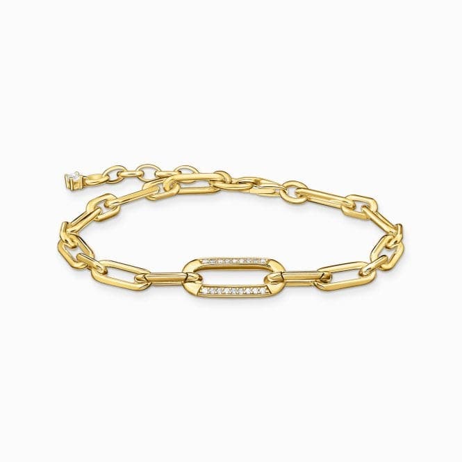 Sterling Silver Gold Plated White Zirconia Links Bracelet A2032 - 414 - 14 - L19VThomas Sabo Sterling SilverA2032 - 414 - 14