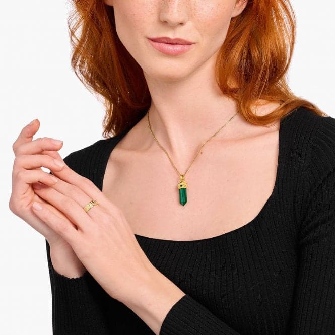 Sterling Silver Gold Plated Zirconia Green Hexagon Shaped Pendant PE964 - 414 - 6Thomas Sabo Sterling SilverPE964 - 414 - 6