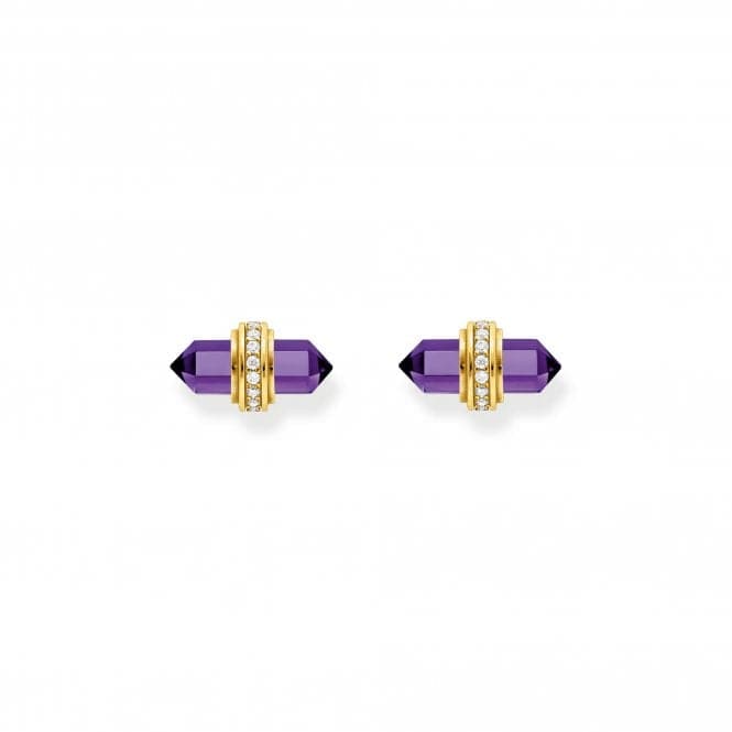 Sterling Silver Gold Plated Zirconia Hexagonal Imitation Amethyst Earrings H2281 - 414 - 13Thomas Sabo Sterling SilverH2281 - 414 - 13