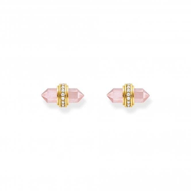 Sterling Silver Gold Plated Zirconia Hexagonal Rose Quartz Earrings H2281 - 414 - 9Thomas Sabo Sterling SilverH2281 - 414 - 9