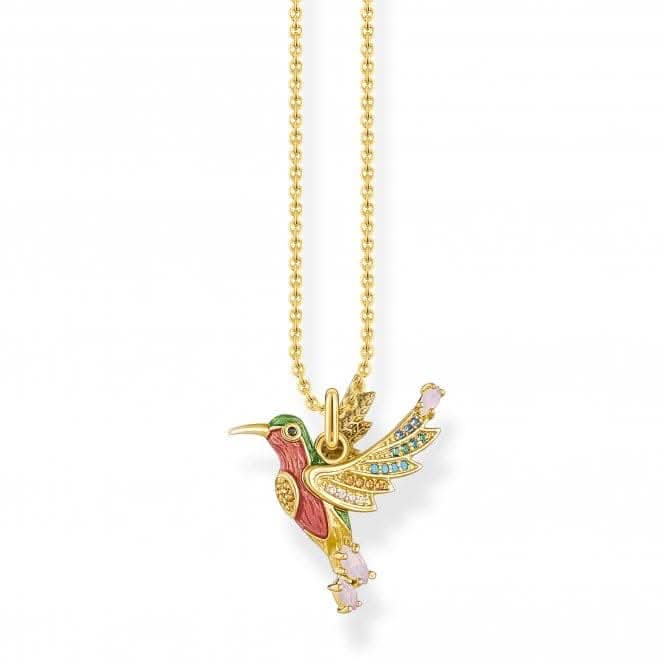 Sterling Silver Gold Plated Zirconia Hummingbird Necklace KE1969-471-7-L42V