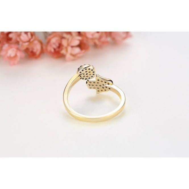 Sterling Silver Gold Sparkling Zirconia Adjustable Hand Of Fatima Ring ERLR015Ellie Rose LondonERLR015