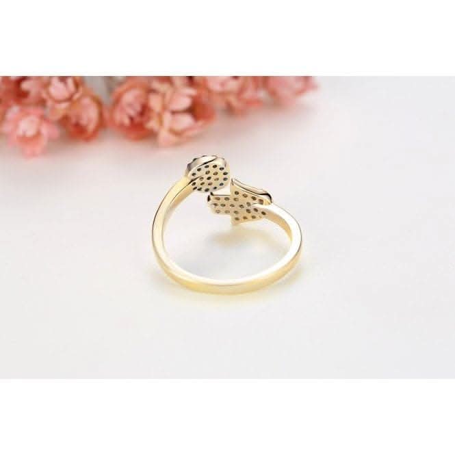 Sterling Silver Gold Sparkling Zirconia Adjustable Hand Of Fatima Ring ERLR015Ellie Rose LondonERLR015