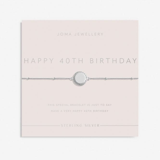 Sterling Silver Happy 40th Birthday Disc Pave 16cm + 3cm Bracelet JJS0012Joma JewelleryJJS0012