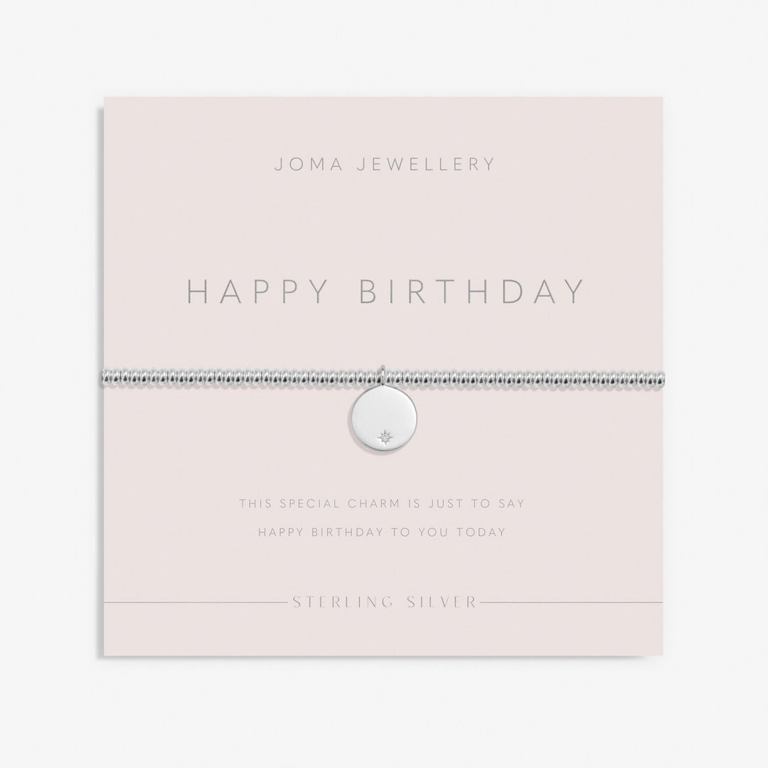 Sterling Silver Happy Birthday Cubic Zirconia Disc Bracelet JJS0060Joma JewelleryJJS0060