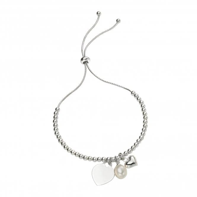 Sterling Silver Heart Pearl Charm Ball Slider Bracelet B5242WBeginningsB5242W