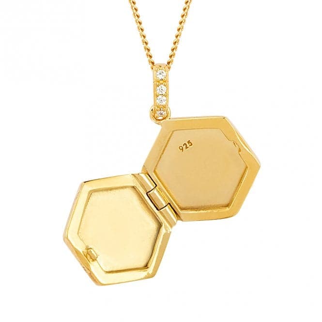 Sterling Silver Hexagonal Zirconia Gold Locket Pendant P5098CFiorelli SilverP5098C