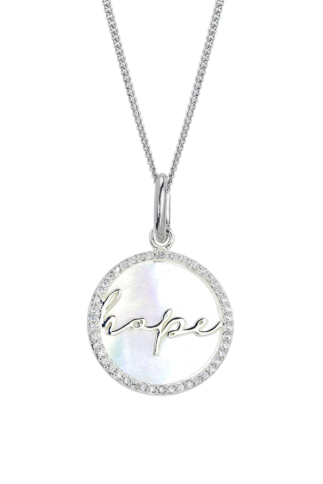 Sterling Silver Mother Of Pearl & Cubic Zirconia Hope Pendant NecklaceThe Fine CollectiveBA0063275