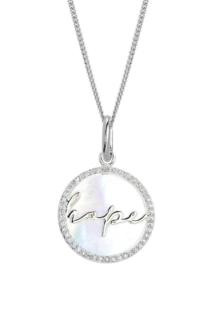 Sterling Silver Mother Of Pearl & Cubic Zirconia Hope Pendant NecklaceThe Fine CollectiveBA0063275