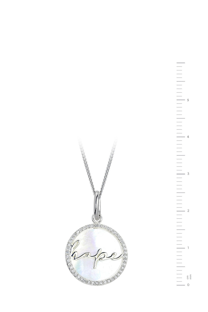 Sterling Silver Mother Of Pearl & Cubic Zirconia Hope Pendant NecklaceThe Fine CollectiveBA0063275