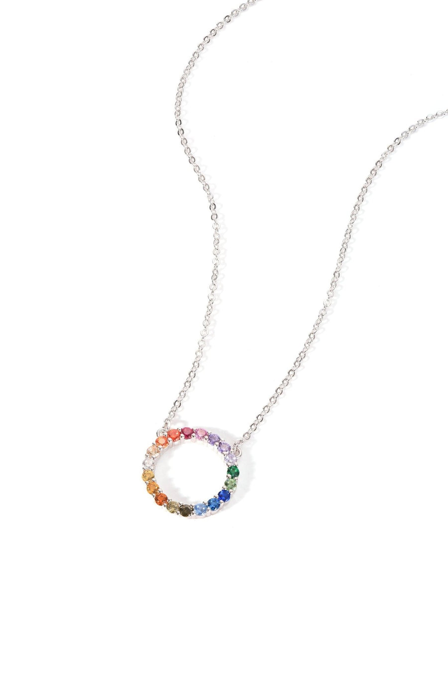 Sterling Silver Multi - Colour Cubic Zirconia Halo NecklaceThe Fine CollectiveBA0059093