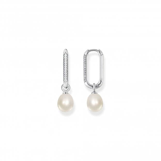 Sterling Silver Pearl And Links Hoop Earrings CR689 - 643 - 14Thomas Sabo Sterling SilverCR689 - 643 - 14