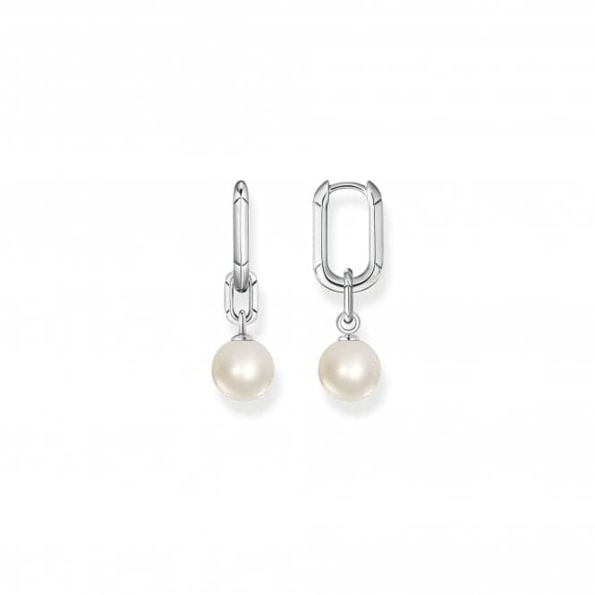 Sterling Silver Pearl And Links Hoop Earrings CR690 - 082 - 14Thomas Sabo Sterling SilverCR690 - 082 - 14