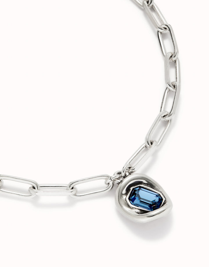 Sterling Silver Plated Faceted Crystal Blue Necklace COL1945AZOMTLUNOde50COL1945AZOMTL0U