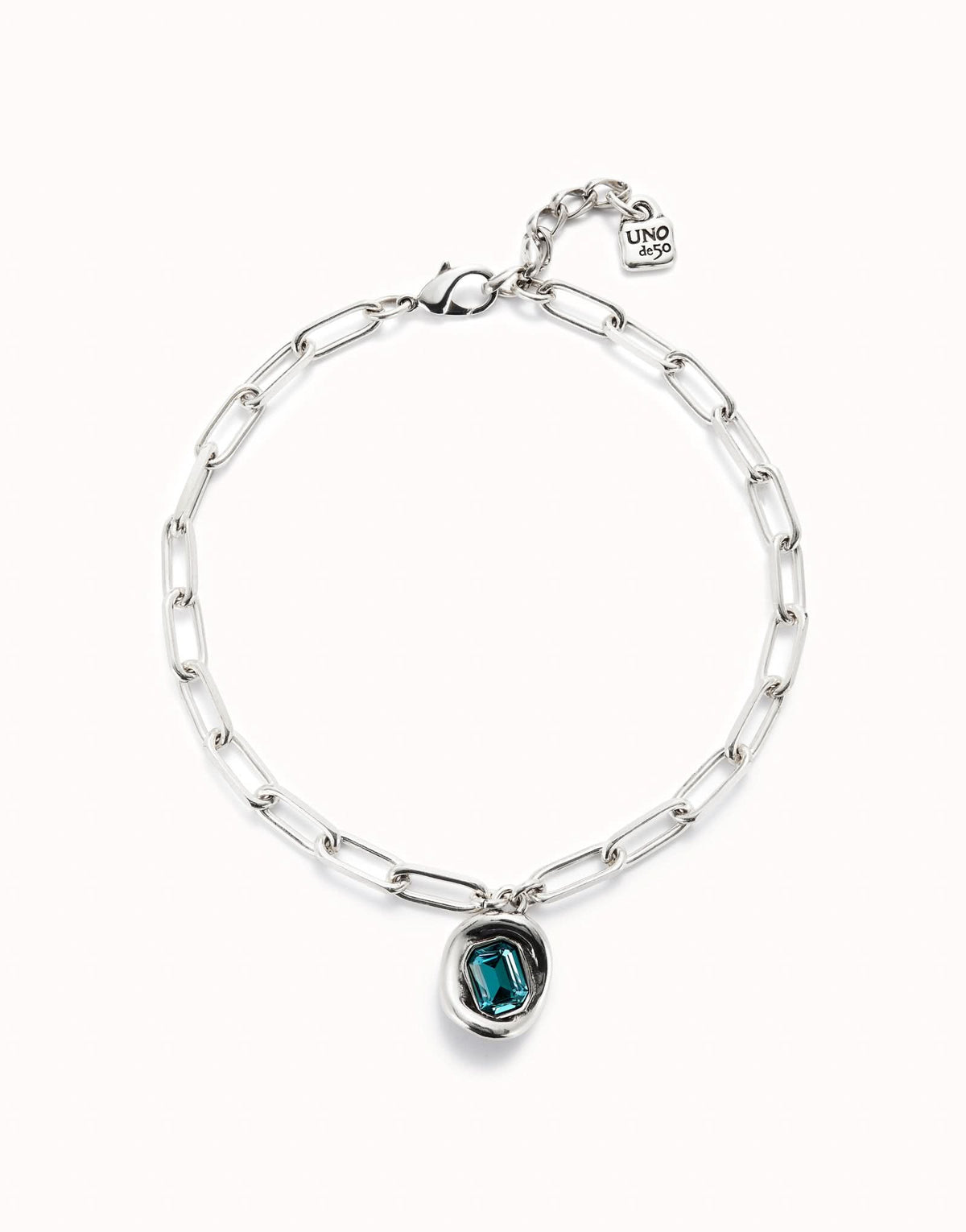 Sterling Silver Plated Faceted Crystal Blue Necklace COL1945AZUMTLUNOde50COL1945AZUMTL0U