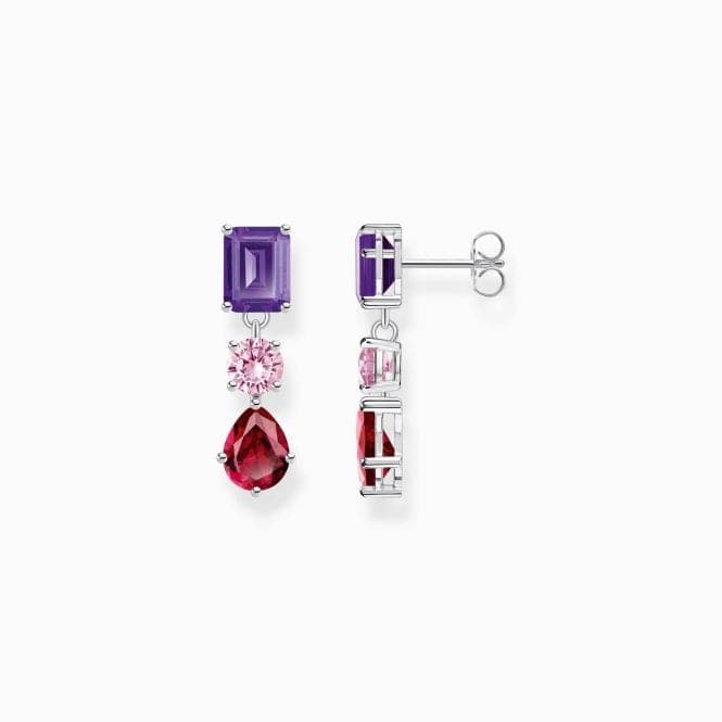 Sterling Silver Red Violet And Pink Stones Earrings H2278 - 013 - 7Thomas Sabo Sterling SilverH2278 - 013 - 7