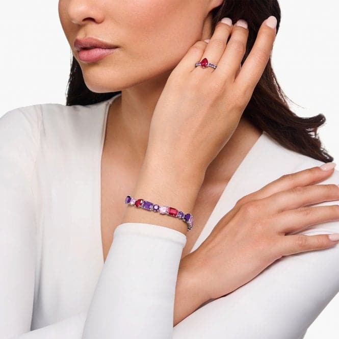 Sterling Silver Red Violet And Pink Zirconia Stones Bracelet A2140 - 477 - 7 - L19VThomas Sabo Sterling SilverA2140 - 477 - 7