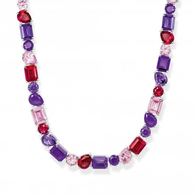 Sterling Silver Red Violet And Pink Zirconia Stones Choker Necklace KE2196 - 477 - 7 - L42VThomas Sabo Sterling SilverKE2196 - 477 - 7