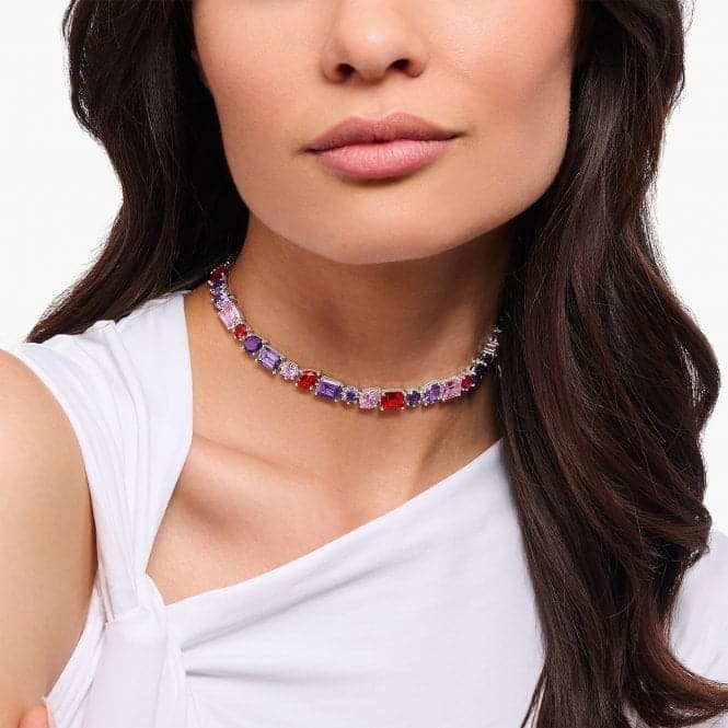 Sterling Silver Red Violet And Pink Zirconia Stones Choker Necklace KE2196 - 477 - 7 - L42VThomas Sabo Sterling SilverKE2196 - 477 - 7