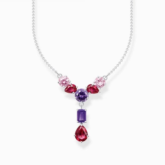Sterling Silver Red Violet And Pink Zirconia Stones Y - Shape Necklace KE2195 - 477 - 7 - L45VThomas Sabo Sterling SilverKE2195 - 477 - 7