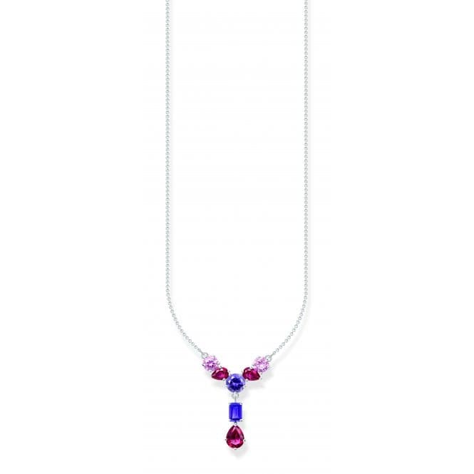 Sterling Silver Red Violet And Pink Zirconia Stones Y - Shape Necklace KE2195 - 477 - 7 - L45VThomas Sabo Sterling SilverKE2195 - 477 - 7