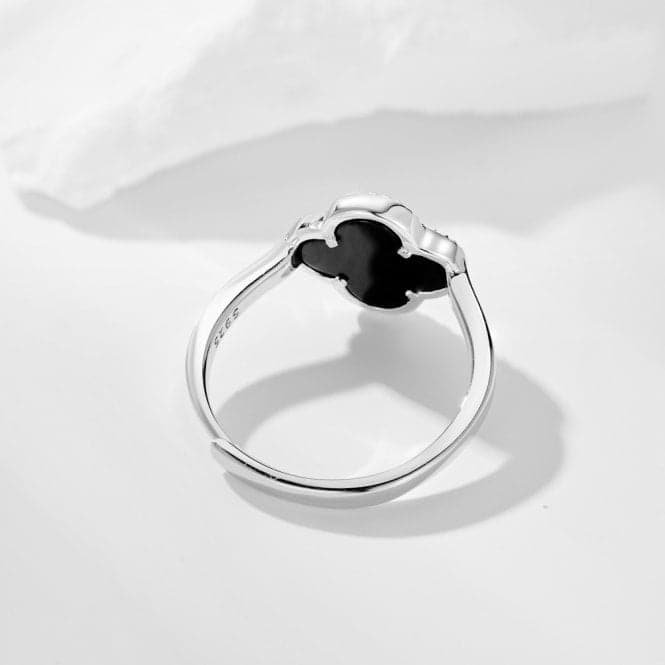 Sterling Silver Rhodium Plated Adjustable Black Lucky 4 Leaf Ring ERLR007Ellie Rose LondonERLR007