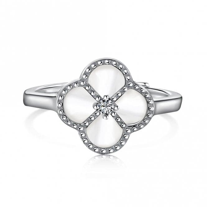 Sterling Silver Rhodium Plated Adjustable White Lucky 4 Leaf Ring ERLR008Ellie Rose LondonERLR008