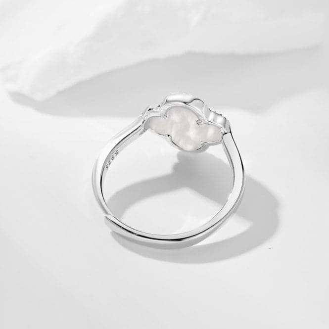 Sterling Silver Rhodium Plated Adjustable White Lucky 4 Leaf Ring ERLR008Ellie Rose LondonERLR008