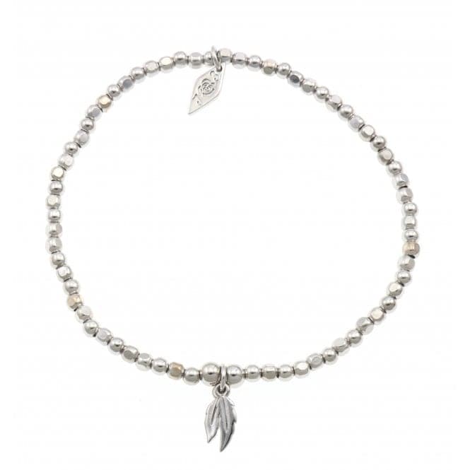 Sterling Silver Rhodium Plated Beaded Double Feather Bracelet ERLB028Ellie Rose LondonERLB028