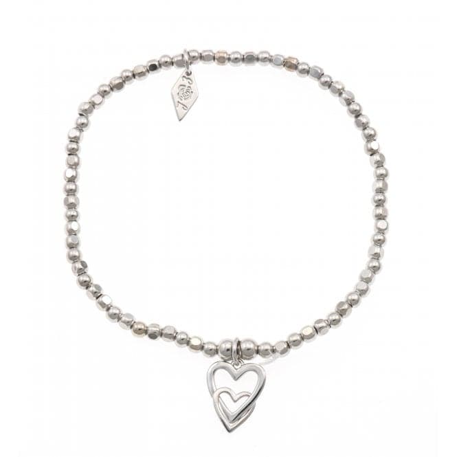 Sterling Silver Rhodium Plated Beaded Double Heart Bracelet ERLB029Ellie Rose LondonERLB029