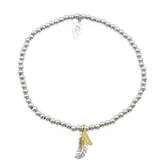 Sterling Silver Rhodium Plated Beaded Feather Bracelet ERLB026Ellie Rose LondonERLB026