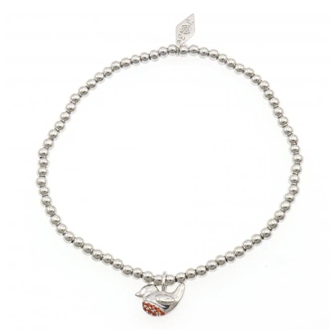 Sterling Silver Rhodium Plated Beaded Robin Bracelet ERLB027Ellie Rose LondonERLB027