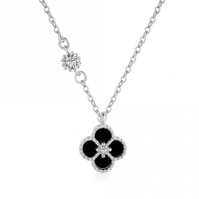 Sterling Silver Rhodium Plated Black Lucky 4 Leaf Necklace ERLN033Ellie Rose LondonERLN033
