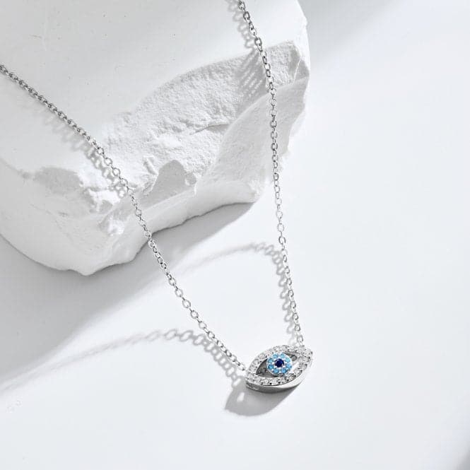 Sterling Silver Rhodium Plated Blue Evil Eye Necklace ERLN040Ellie Rose LondonERLN040