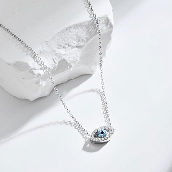 Sterling Silver Rhodium Plated Blue Evil Eye Necklace ERLN040Ellie Rose LondonERLN040
