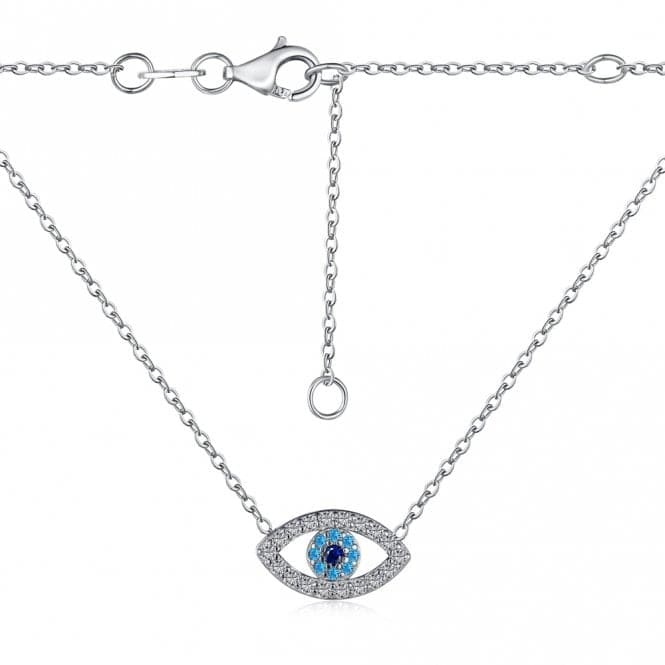 Sterling Silver Rhodium Plated Blue Evil Eye Necklace ERLN040Ellie Rose LondonERLN040