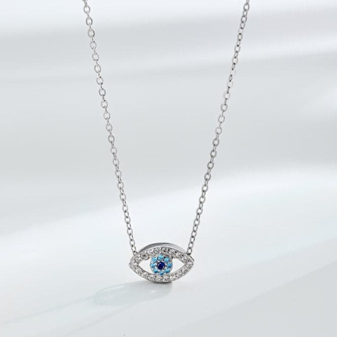 Sterling Silver Rhodium Plated Blue Evil Eye Necklace ERLN040Ellie Rose LondonERLN040