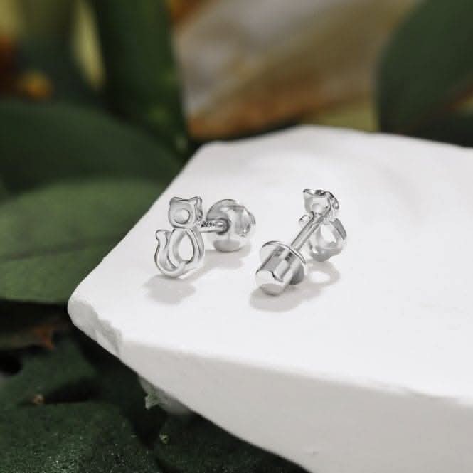 Sterling Silver Rhodium Plated Cat Earrings ERLE009Ellie Rose LondonERLE009