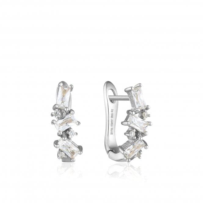 Sterling Silver Rhodium Plated Cluster Huggie Earrings E018 - 03HAnia HaieE018 - 03H