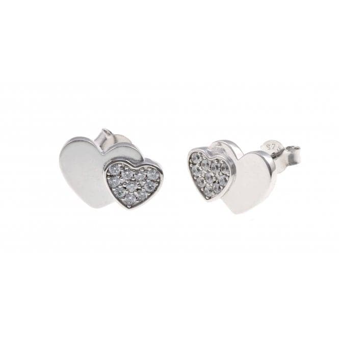 Sterling Silver Rhodium Plated Double Heart Stud Earrings ERLE011Ellie Rose LondonERLE011